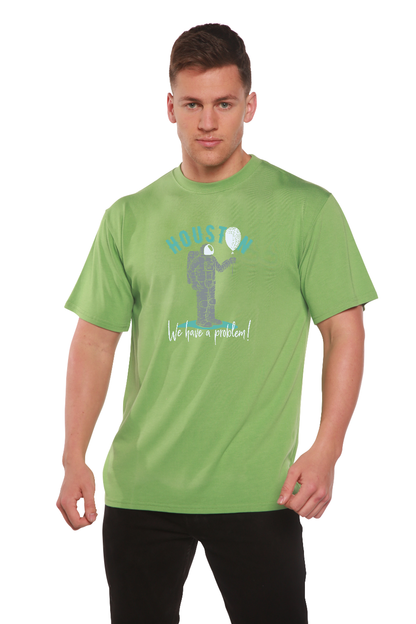 Houston men's bamboo viscose graphic tee with astronaut print in green by Spun Bamboo on Tampa Home & Garden Store