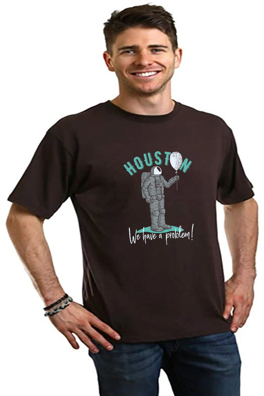 Houston men's bamboo viscose organic cotton graphic tee with astronaut and Houston text on Tampa Home & Garden Store