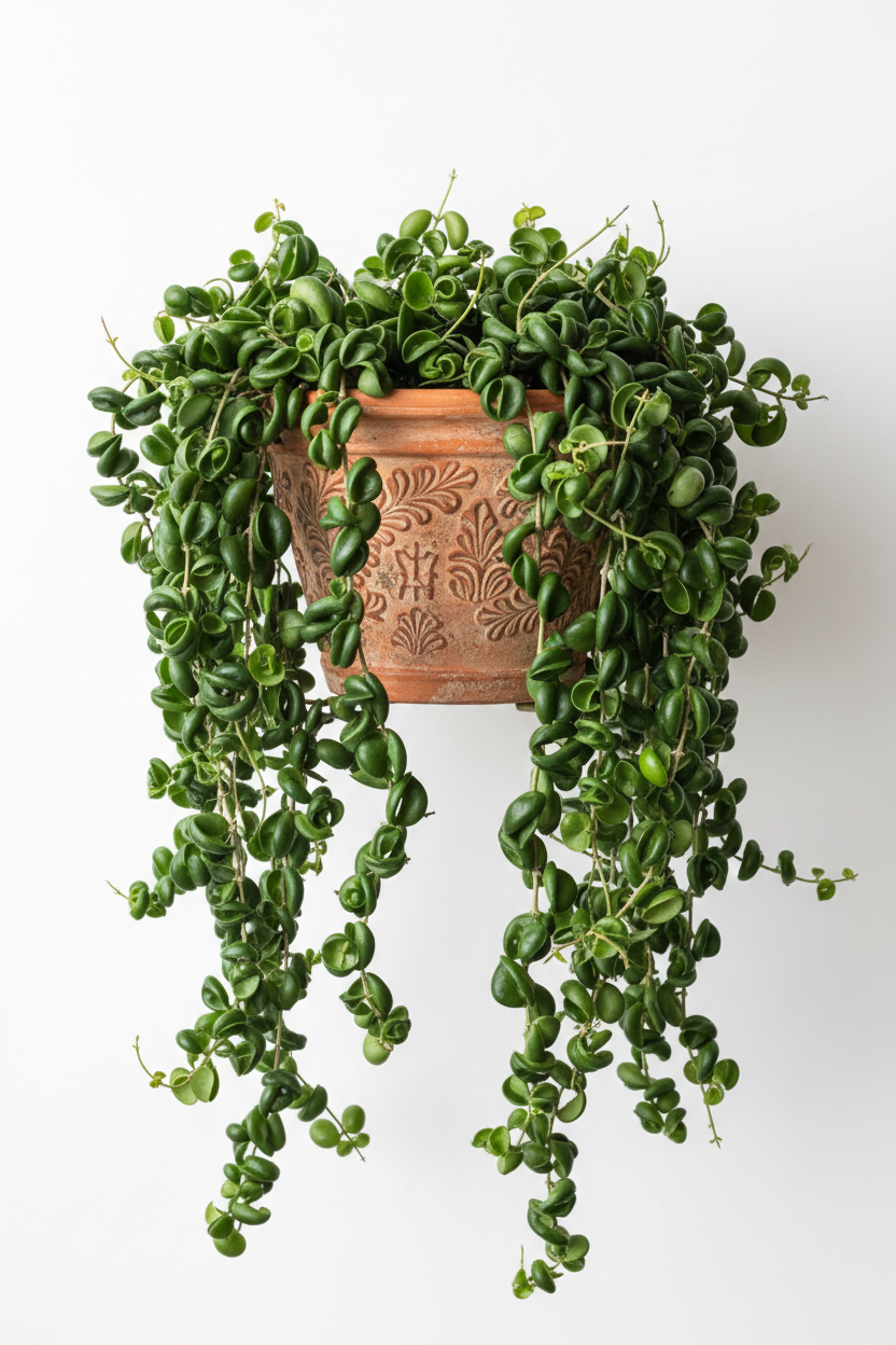 Hoya rope plant cascading from a 6-inch nursery pot in a decorative terracotta planter Rooted Treasures Farms on Tampa Home & Garden Store