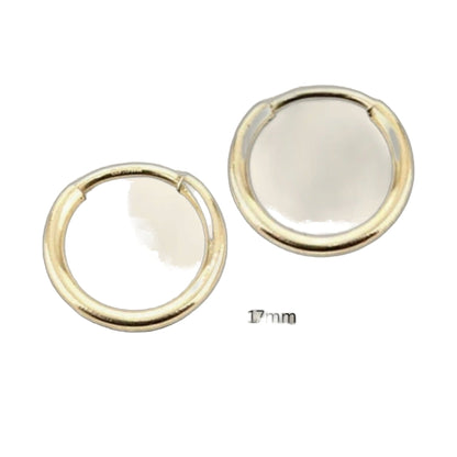 Pair of 17 mm yellow gold filled hoop earrings with polished round center disks on Tampa Home & Garden Store