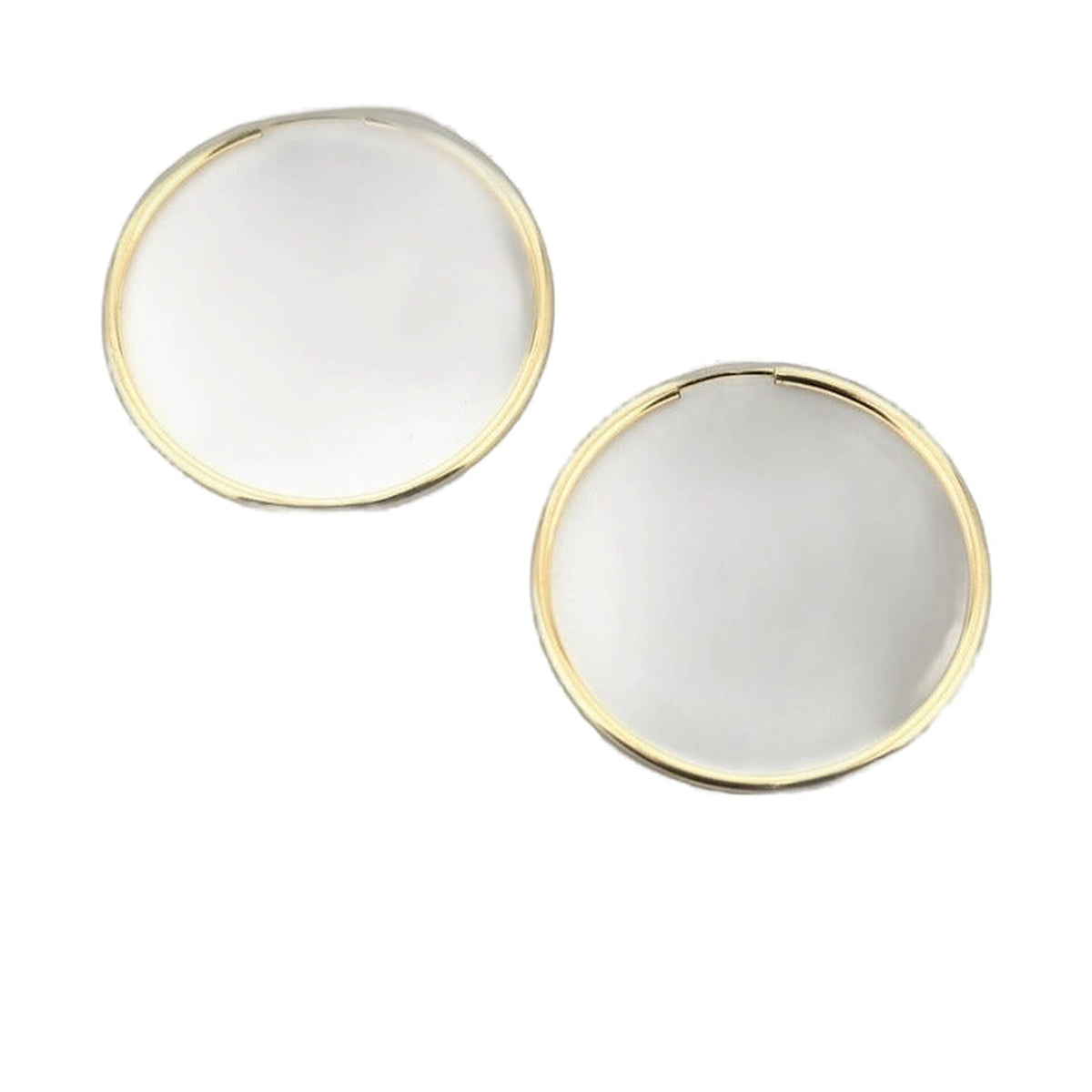 Gold filled round disc earrings with white domed centers, yellow gold bezel, three-piece set on Tampa Home & Garden Store