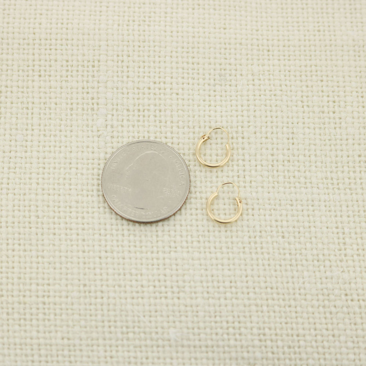 14k Yellow Gold Filled Hoop Earrings 10mm, Lauren G Adams, Collections earrings on beige fabric on Tampa Home & Garden Store