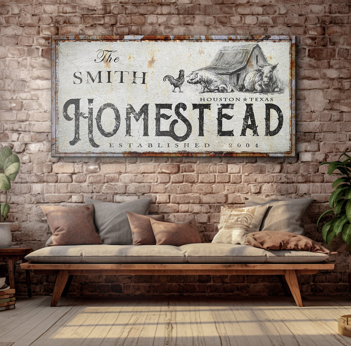 Homestead Sign canvas art in farmhouse style with barn and farm animals Tailored Canvases on Tampa Home & Garden Store