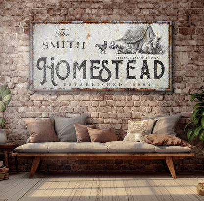 Homestead Sign canvas art in farmhouse style with barn and farm animals Tailored Canvases on Tampa Home & Garden Store