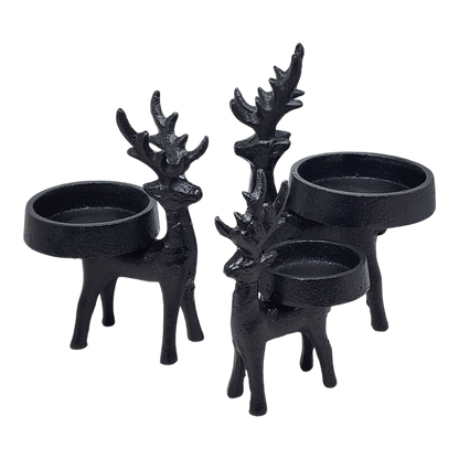 Juego de 3 candelabros de reno de hierro negro mate