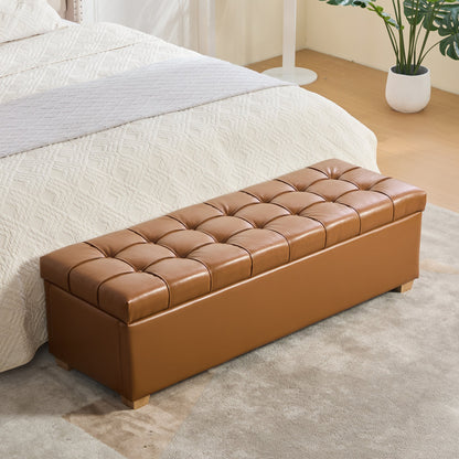60.2in burnt PU storage end-of-bed bench with tufted flip-top seat and short legs on Tampa Home & Garden Store