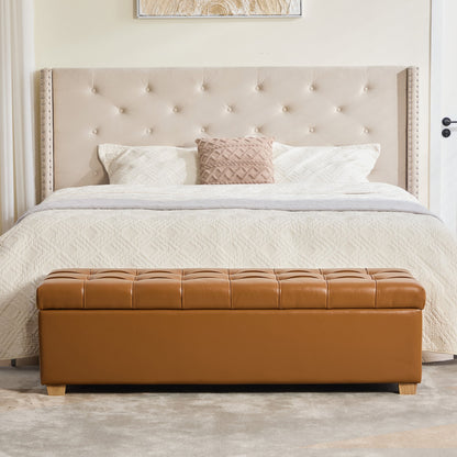 Storage end-of-bed bench 60.2'' wide, upholstered PU with tufted burnt brown leather at bed foot on Tampa Home & Garden Store