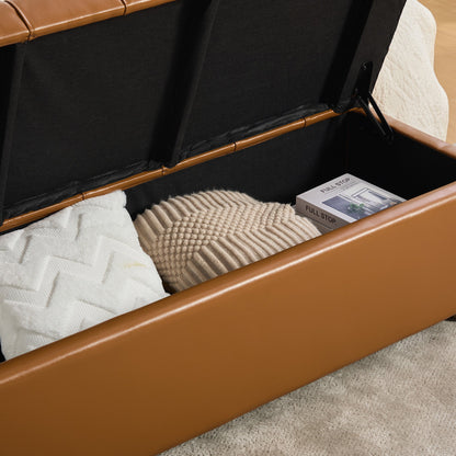 End-of-bed storage bench with PU upholstery, burnt orange trim and black underside, 60.2in wide on Tampa Home & Garden Store