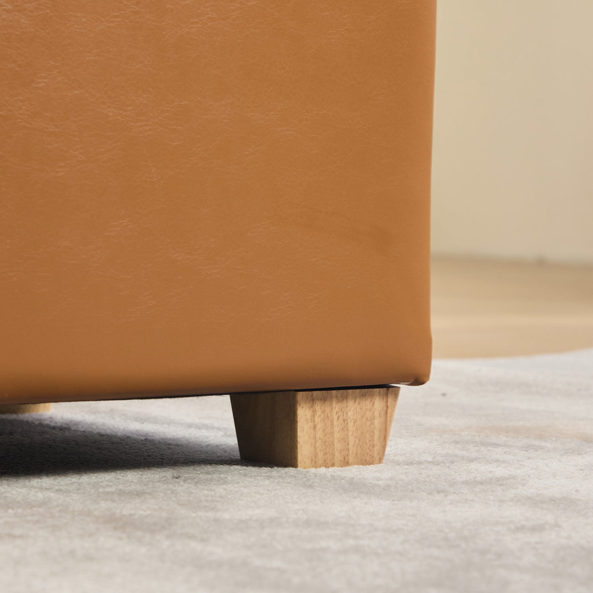 HouseOfZazla burnt orange PU storage end of bed bench with wooden leg on Tampa Home & Garden Store