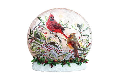 Holly and Cardinal Lighted Orb with Resin Base - Tampa Home & Garden Store