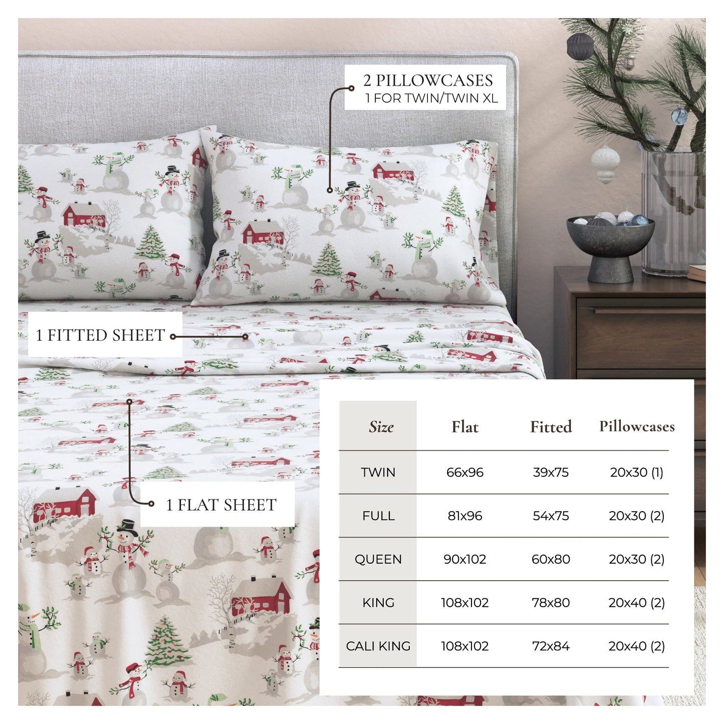Classic Turkish Cotton Flannel Sheet and Pillow