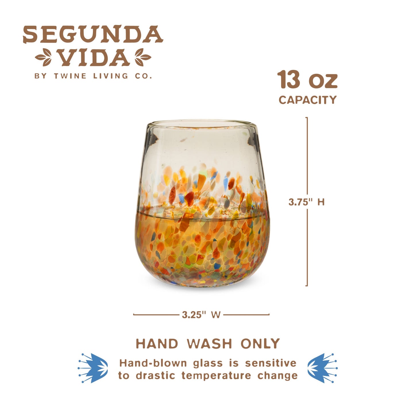 Pair of Recycled Multicolor Stemless Wine Glasses