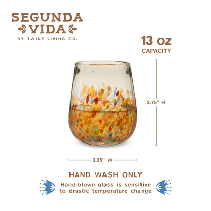 Pair of Recycled Multicolor Stemless Wine Glasses