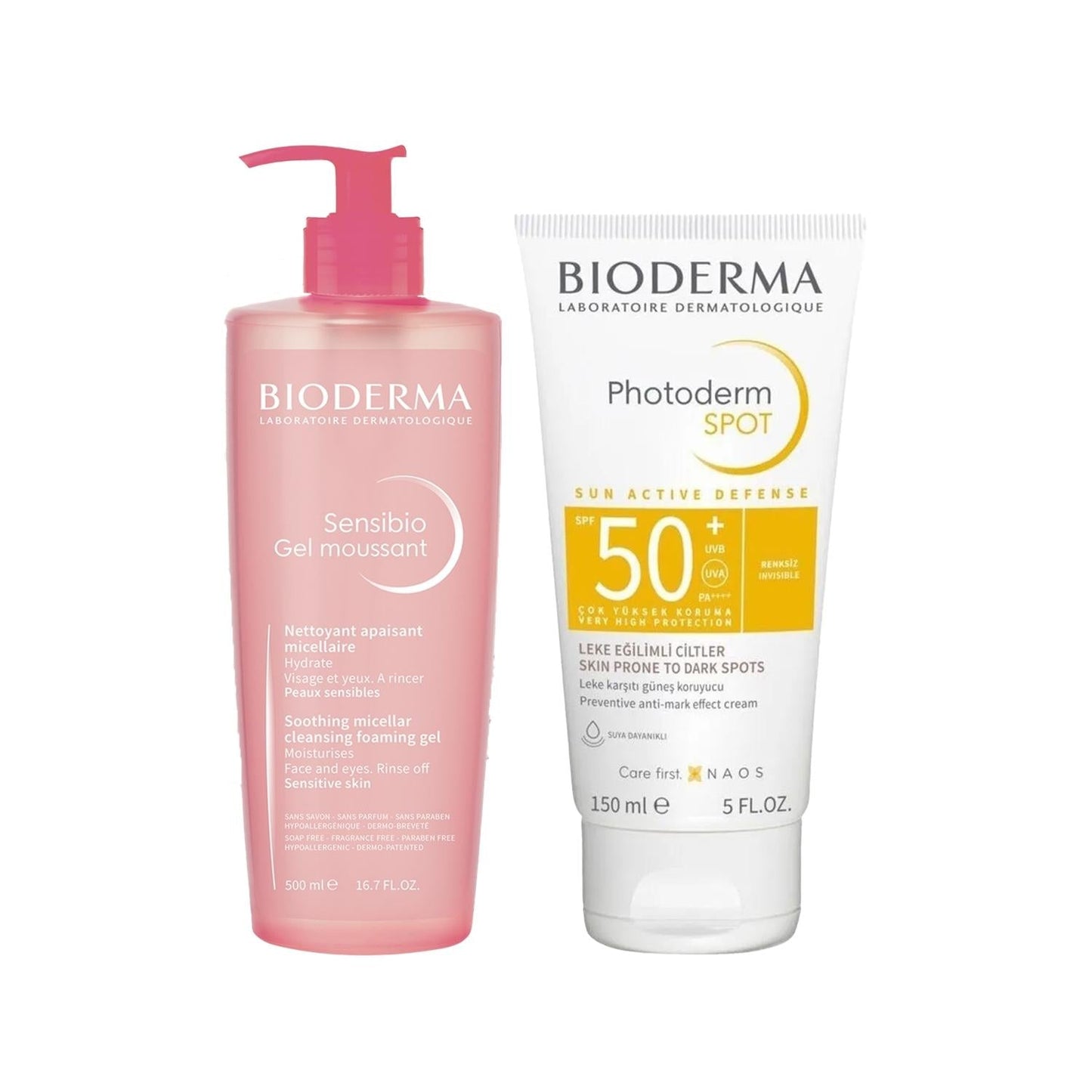 Bioderma Sensibio cleansing gel pink pump bottle with Photoderm SPF50+ tube 2-piece set on Tampa Home & Garden Store