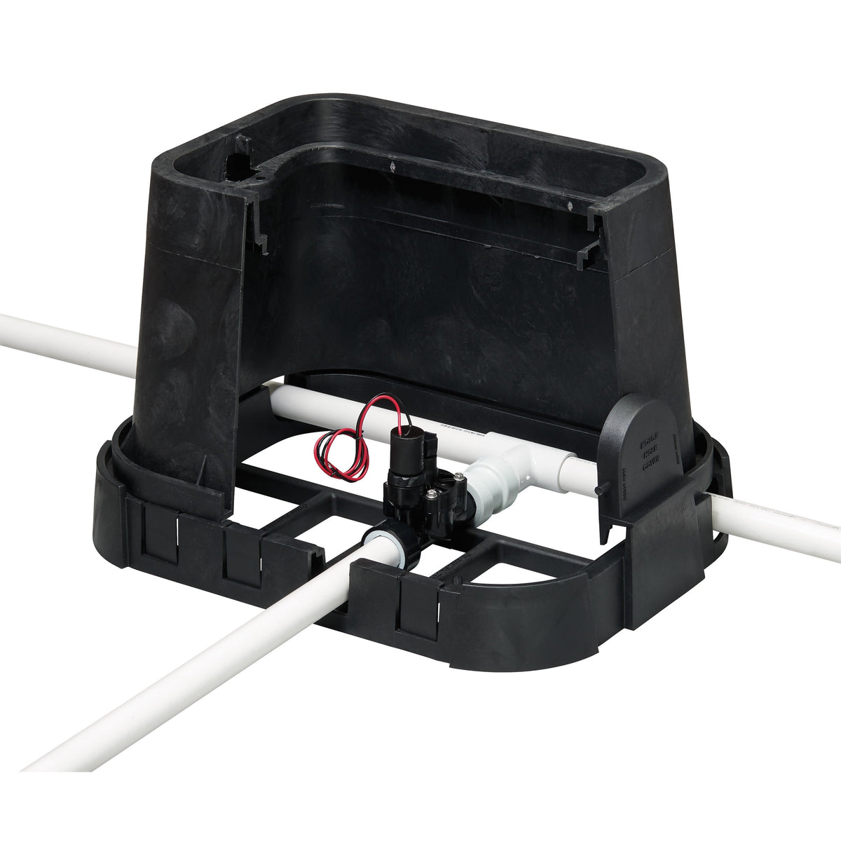 Valve Box Base 53230 Orbit Irrigation black plastic base with white pipes underground irrigation on Tampa Home & Garden Store