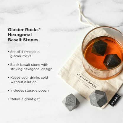 Hexagon Basalt Glacier Rocks Set of 4 for Drinks