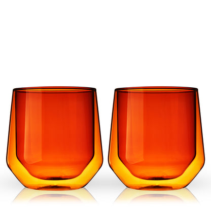 Amber Double Walled Glass Tumblers Set of Two