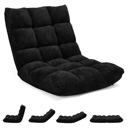 Sillón plegable de suelo reclinable de 14 posiciones para videojuegos – Negro