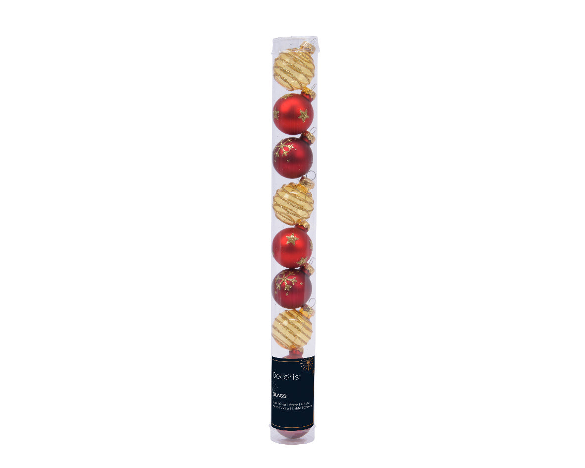 Tube de 9 décorations en verre - 30 mm - Rouge et or