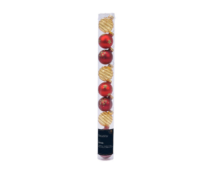 Tube de 9 décorations en verre - 30 mm - Rouge et or