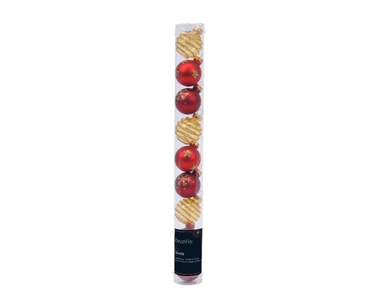 Tube of 9 Glass Ornaments - 30mm - Red & Gold - Tampa Home & Garden Store