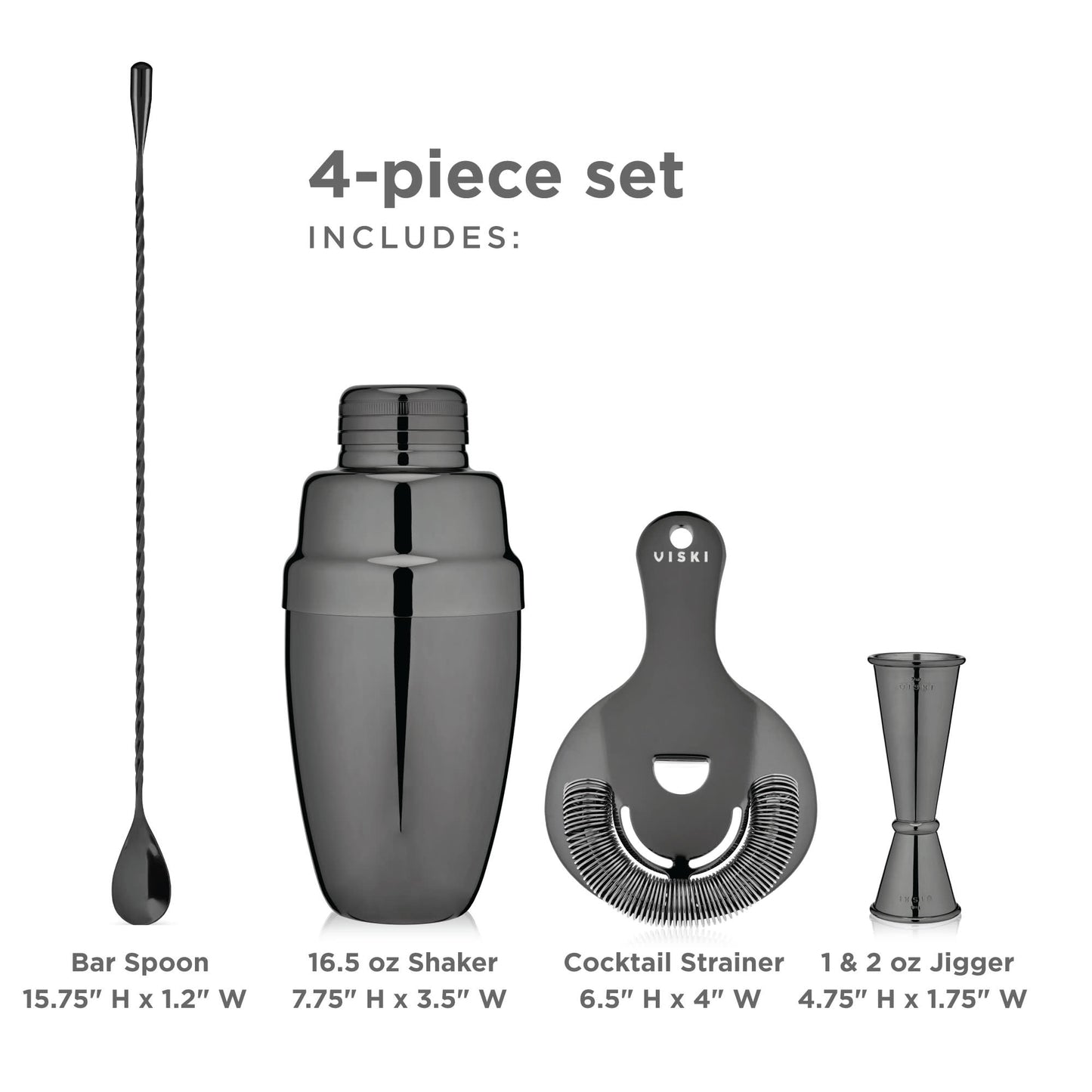 Warren 4 Piece Steel and Gunmetal Barware Set