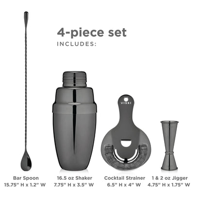 Warren 4 Piece Steel and Gunmetal Barware Set