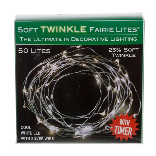 Guirlande lumineuse LED argentée de 5,8 m (19 pi) à piles, 50 LED blanc froid scintillant.