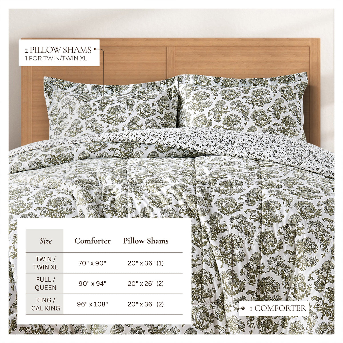 Reversible Christmas Comforter & Sham Set white olive botanical Great Bay Home Odette 2 shams on Tampa Home & Garden Store