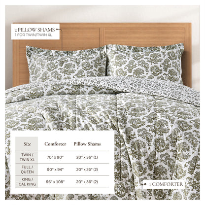Reversible Christmas Comforter & Sham Set white olive botanical Great Bay Home Odette 2 shams on Tampa Home & Garden Store