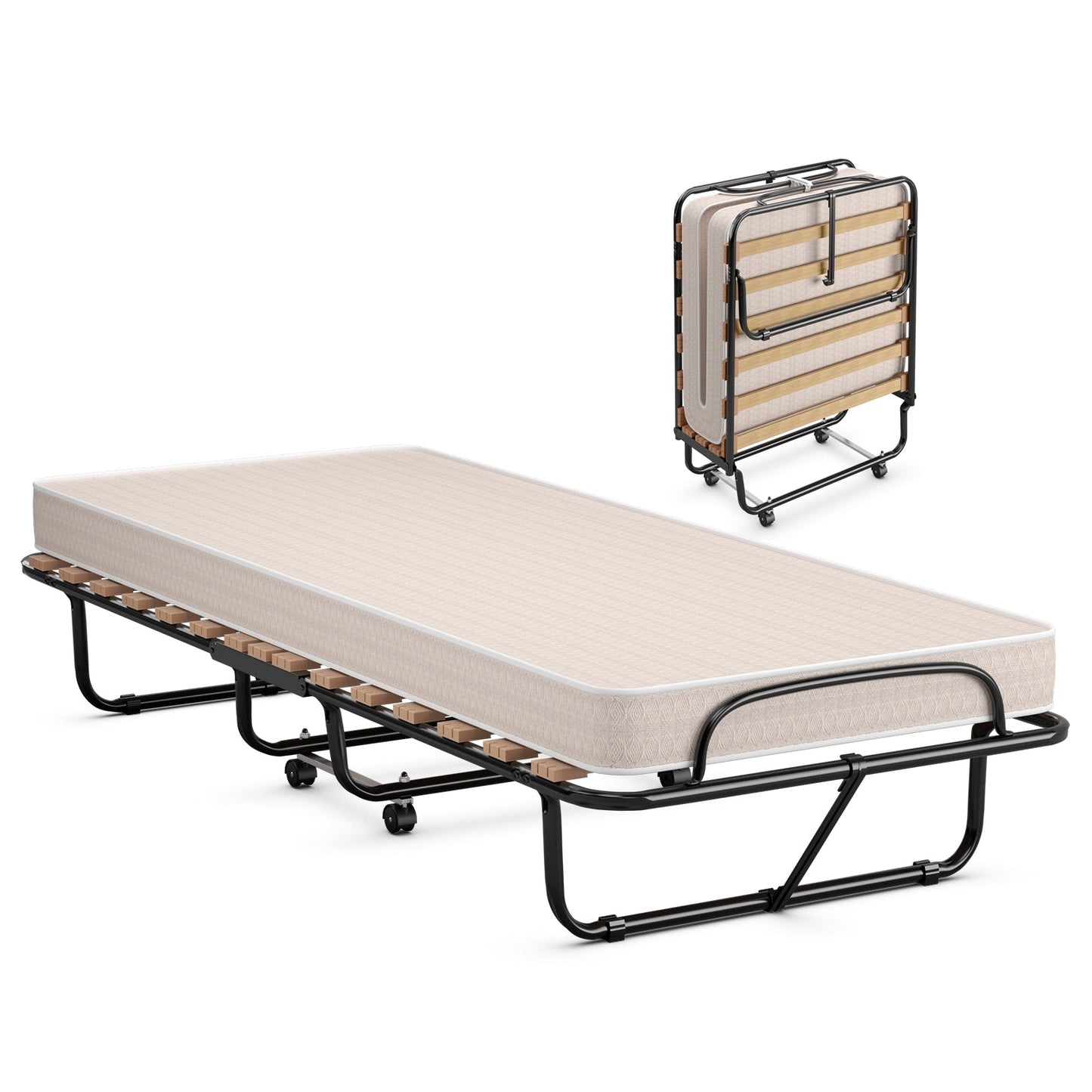 Cama plegable de 75 x 31.5 pulgadas con colchón de espuma viscoelástica para adultos