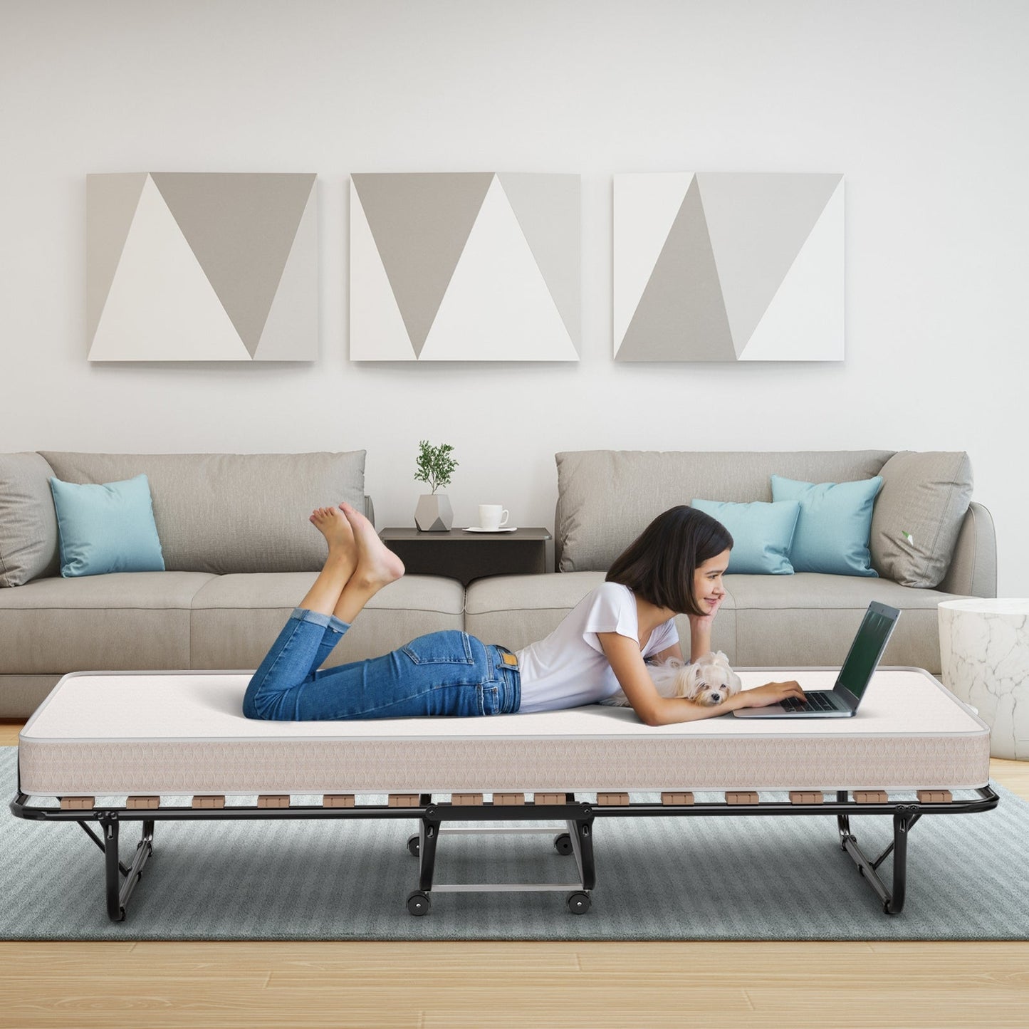 Cama plegable de 75 x 31.5 pulgadas con colchón de espuma viscoelástica para adultos