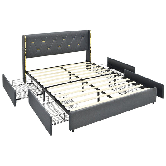 Full/Queen Size Upholstered Bed Frame with 4 Storage Drawers-Full Size - Tampa Home & Garden Store