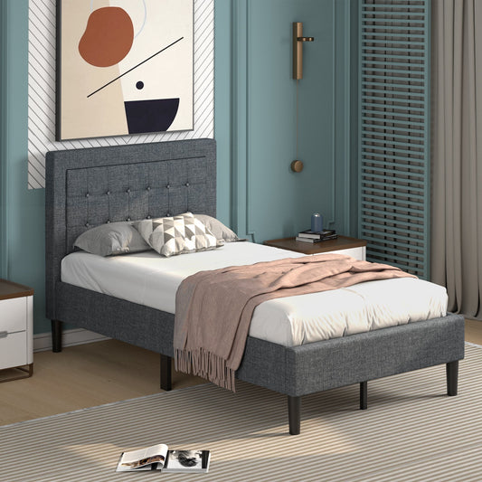 Twin Size Upholstered Bed Frame with Button Tufted Headboard - Tampa Home & Garden Store