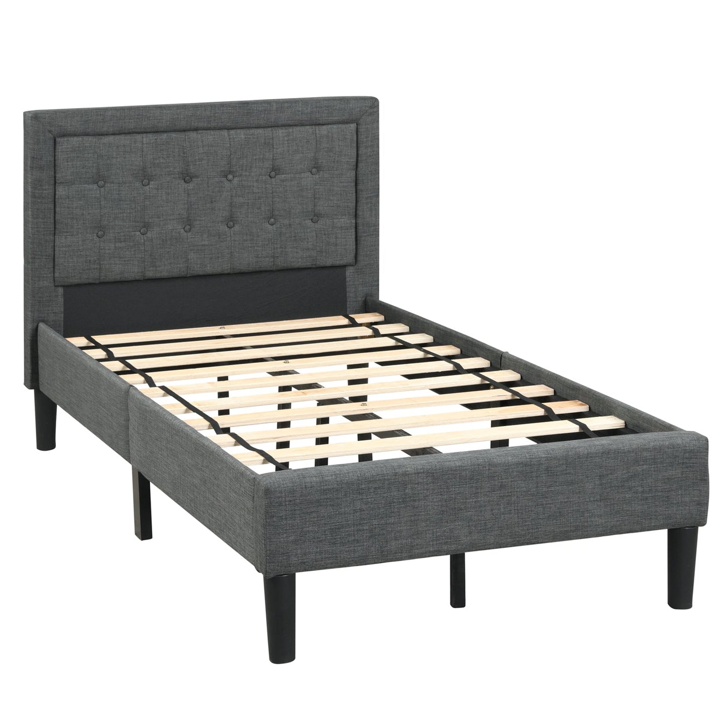 Base de cama tapizada individual con cabecero capitoné