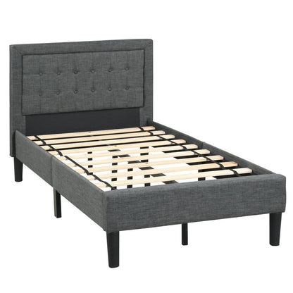 Base de cama tapizada individual con cabecero capitoné