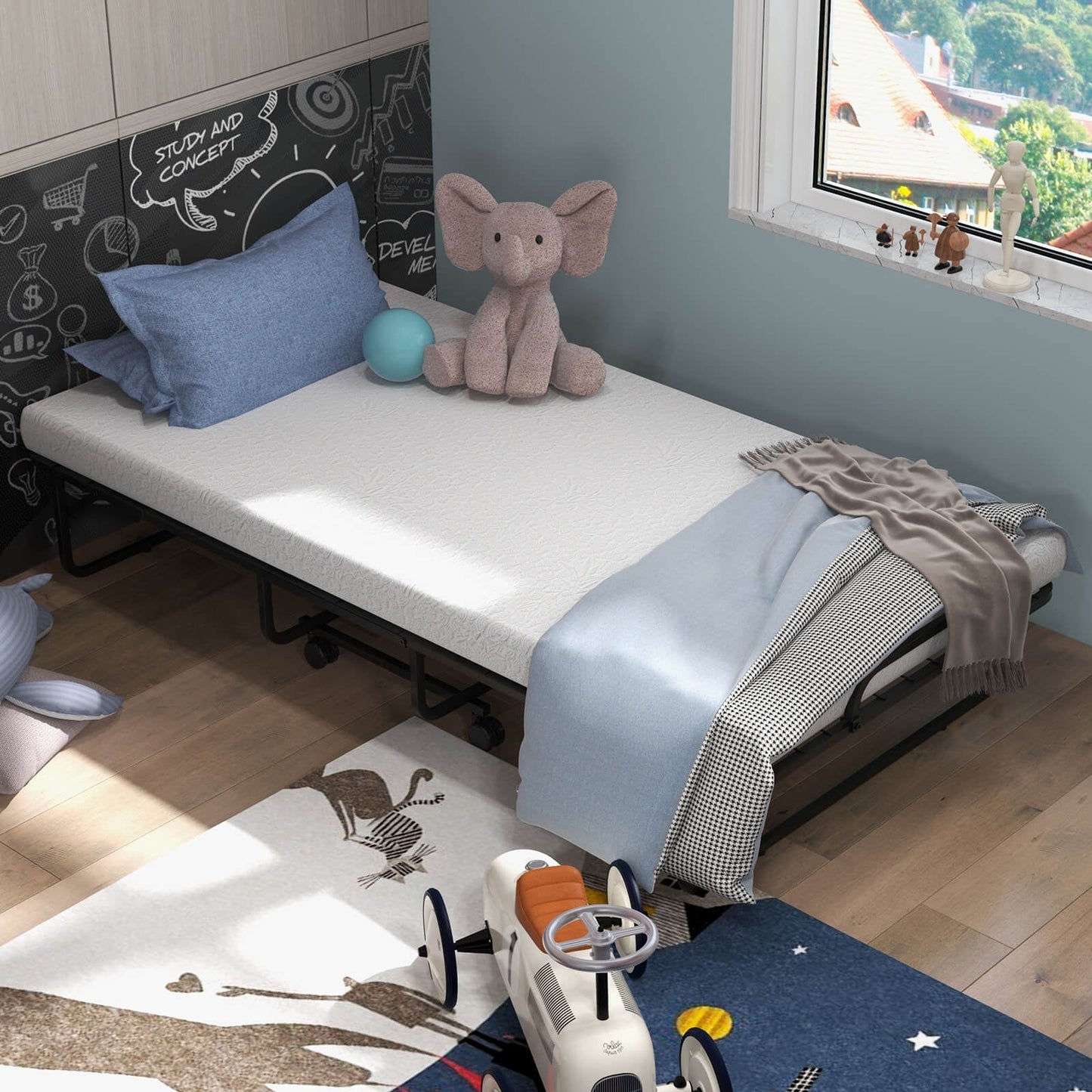 Cama Plegable de Metal Tamaño Twin con Colchón de Espuma Viscoelástica