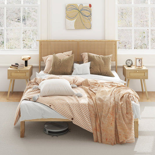 Estructura de cama Twin/Full/Queen con cabecera de ratán - Tamaño Queen