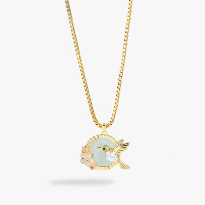 Hummingbird gemstone pendant necklace with gold-tone chain and mint stone accents on Tampa Home & Garden Store