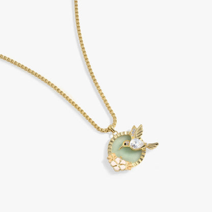 Hummingbird gemstone pendant necklace, gold-tone chain with green enamel disc by ALEX AND ANI on Tampa Home & Garden Store