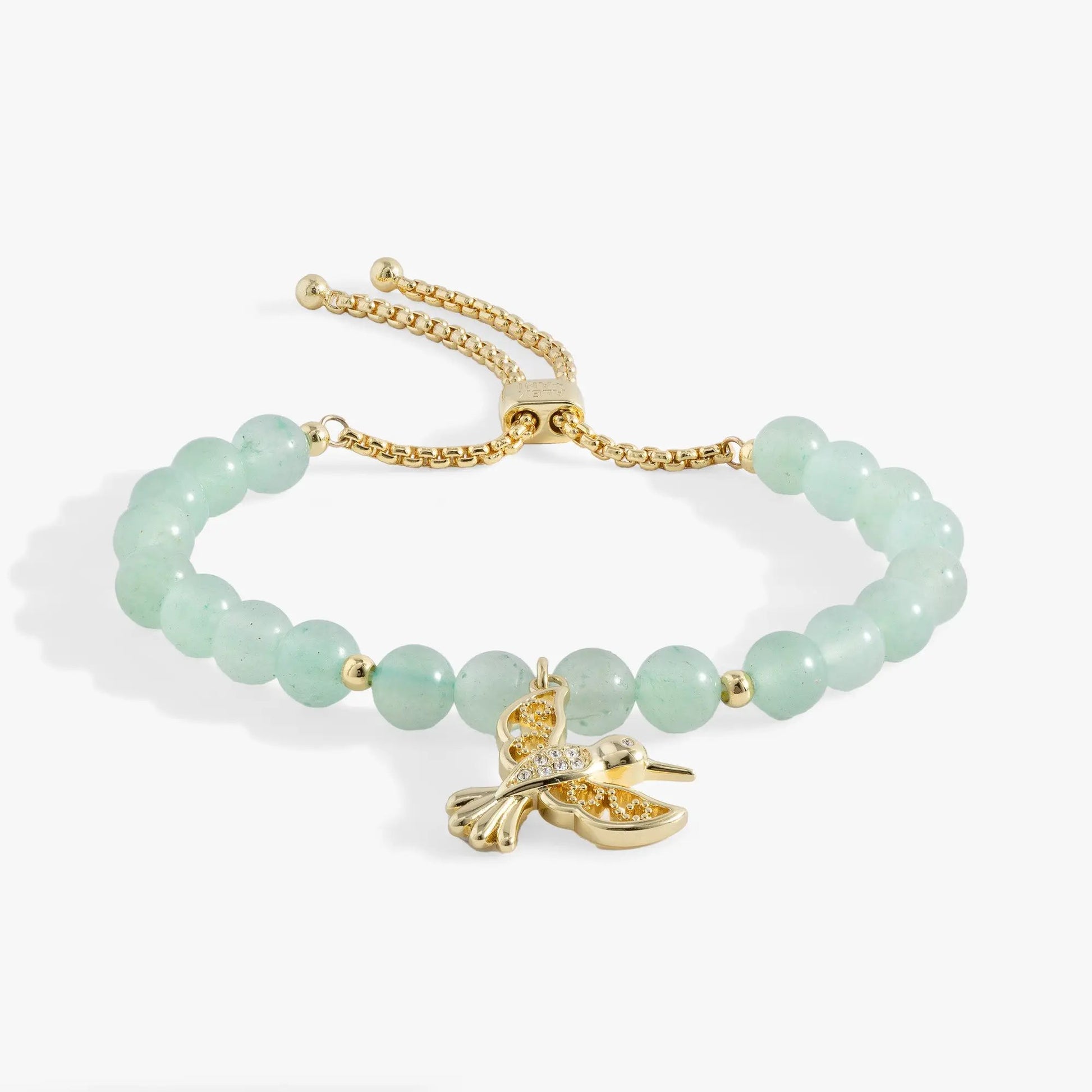 Hummingbird Gemstone Bolo Bracelet gold-tone chain with mint green beads by ALEX AND ANI on Tampa Home & Garden Store