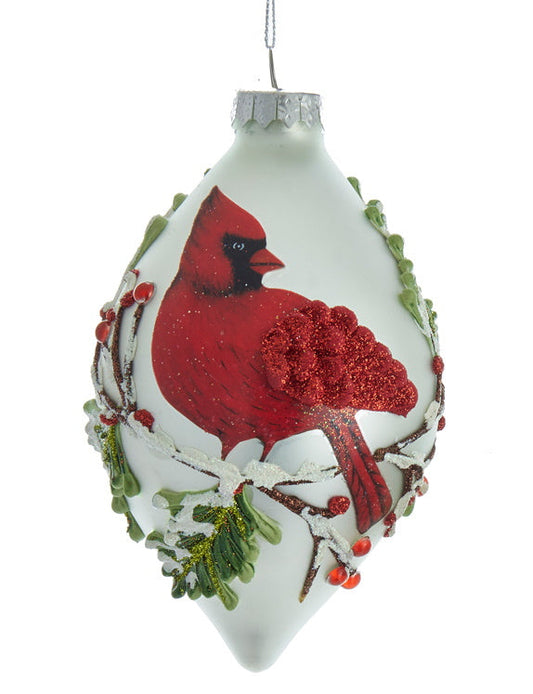 Glass Cardinal Frosted Glass Ornament - Teardrop Shape - Tampa Home & Garden Store