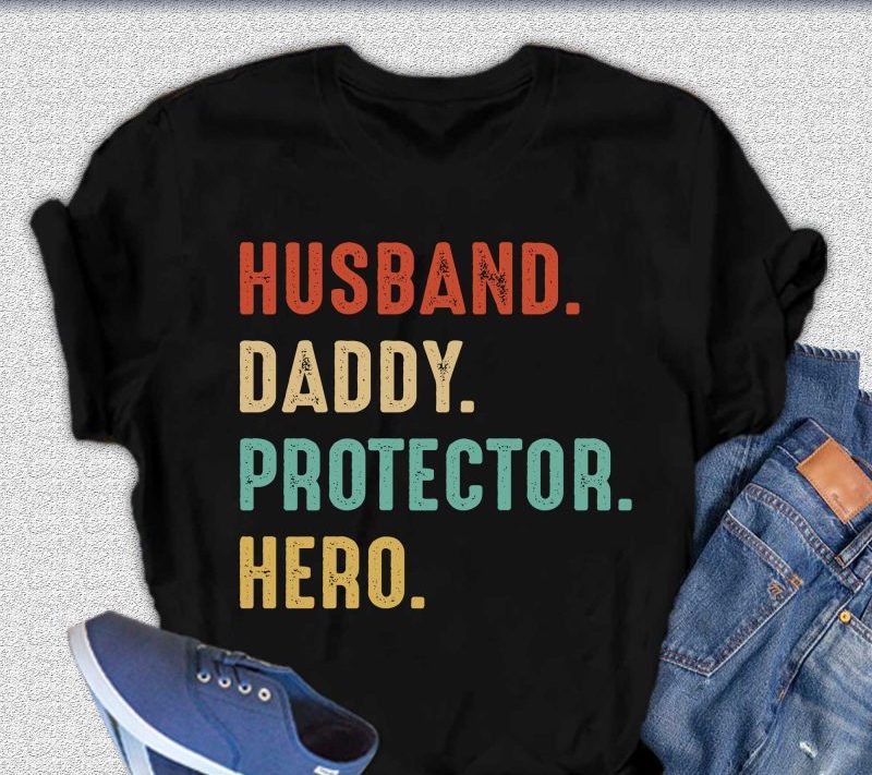 Men's bamboo tee with HUSBAND DADDY PROTECTOR HERO in bold text on black on Tampa Home & Garden Store