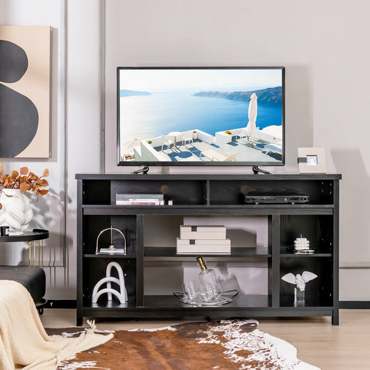 58 Inch TV Stand Entertainment Console Center with Adjustable Open Shelves-Black - Tampa Home & Garden Store