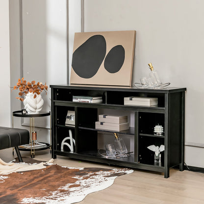 Mueble de TV de 58 pulgadas, centro de consola de entretenimiento con estantes abiertos ajustables - Negro