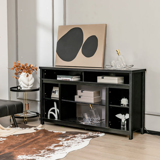 58 Inch TV Stand Entertainment Console Center with Adjustable Open Shelves-Black - Tampa Home & Garden Store