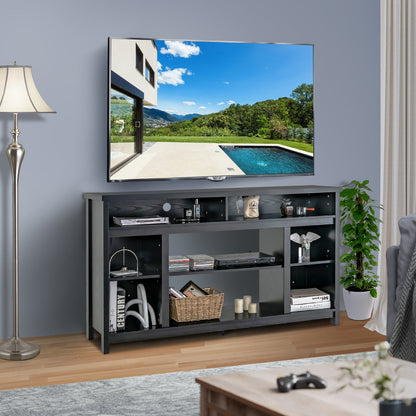 Mueble de TV de 58 pulgadas, centro de consola de entretenimiento con estantes abiertos ajustables - Negro