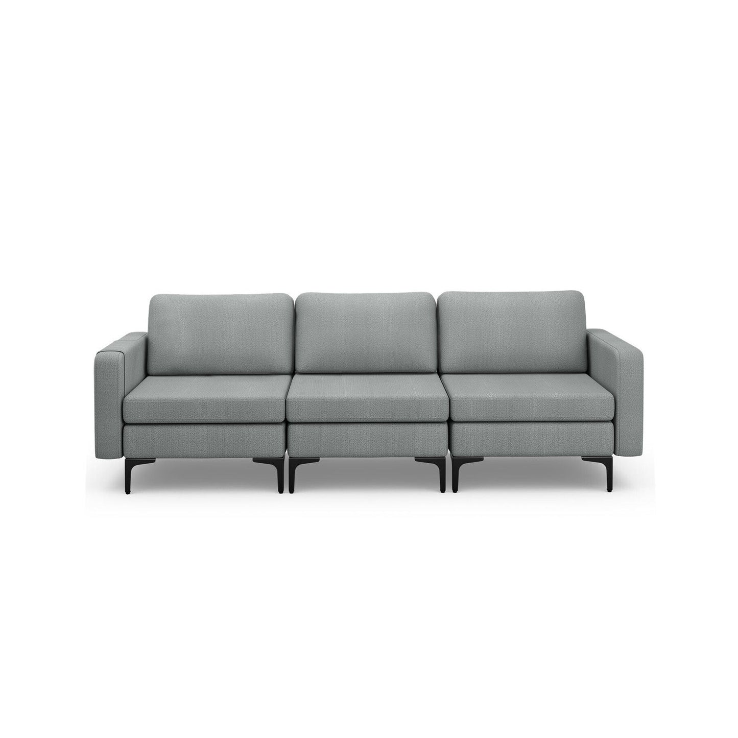 Sofá Cama de Cuero Convertible con Bolsillos para Revistas de 3 Plazas con 2 Puertos USB - Naranja