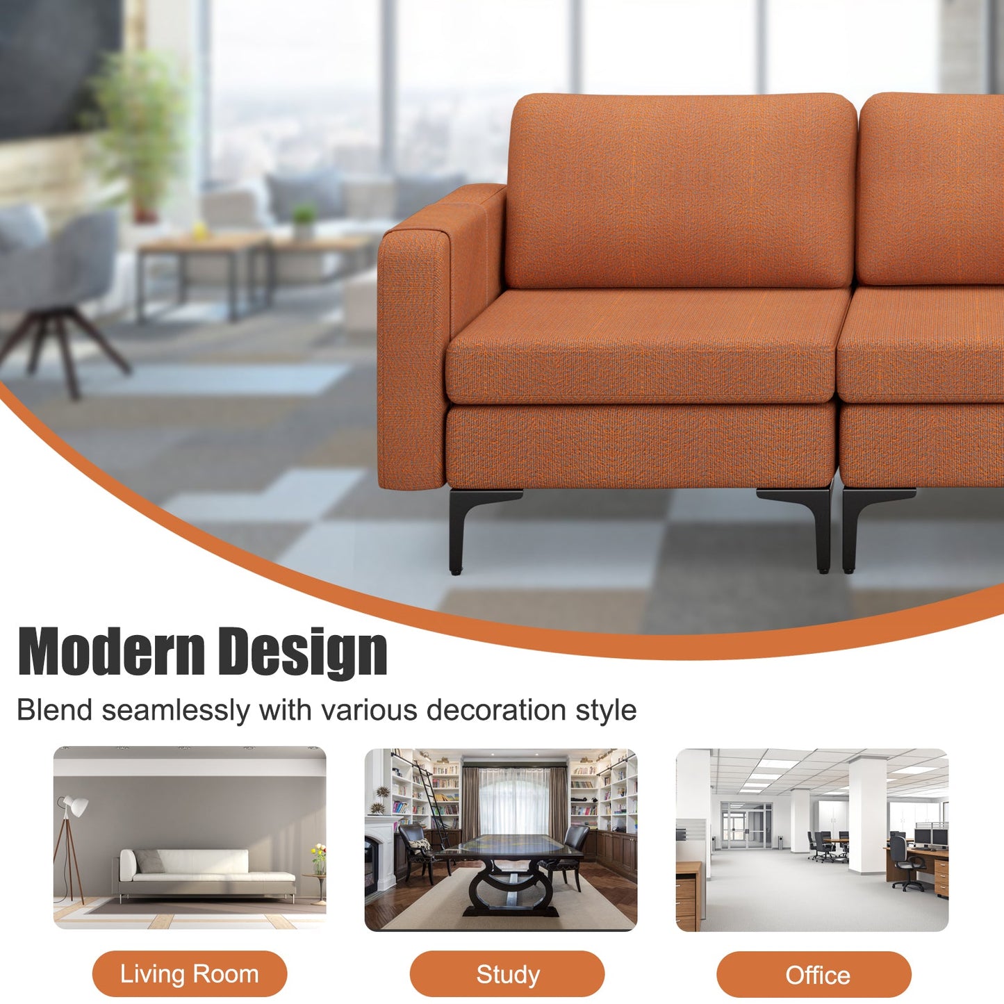 Sofá Cama de Cuero Convertible con Bolsillos para Revistas de 3 Plazas con 2 Puertos USB - Naranja