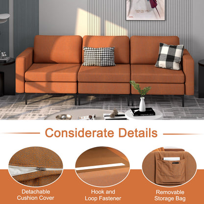 Sofá Cama de Cuero Convertible con Bolsillos para Revistas de 3 Plazas con 2 Puertos USB - Naranja